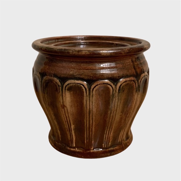 Brown Porcelain Ceramic Arch Pattern Round Pillar Candleholder ~ 4-1/2” - Picture 3 of 8